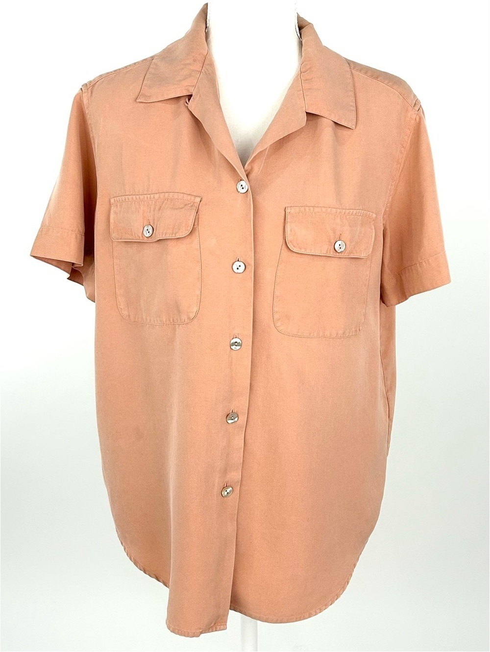 Vintage Talbots Petites Pure Silk Camp Shirt Peach Quiet Luxury 8P